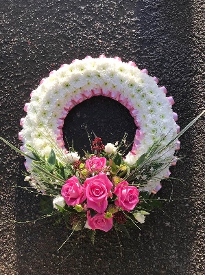 White Wreath & Pink Roses