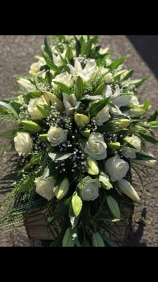 White rose and lily casket spray