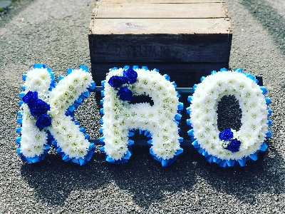 Kro letters blue and white