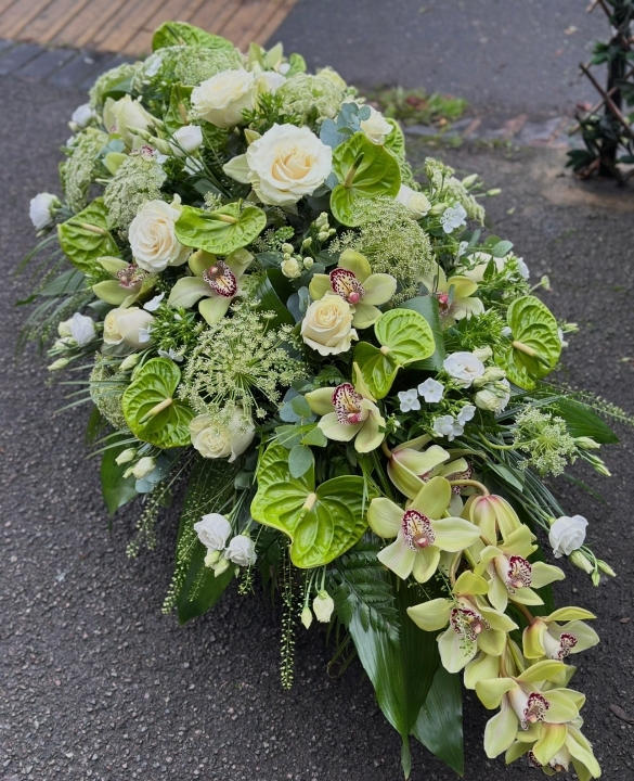 Green and White Casket Spray