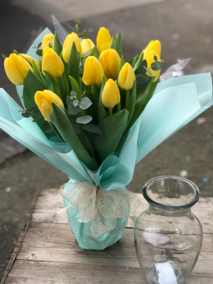 Mothers Day Tulips in glass vase