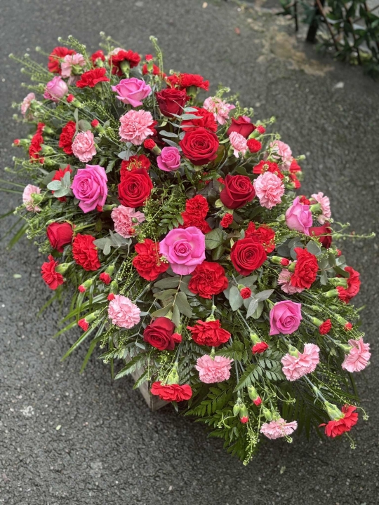 Red and Pink Casket Spray