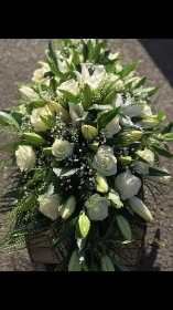 White rose and lily casket spray